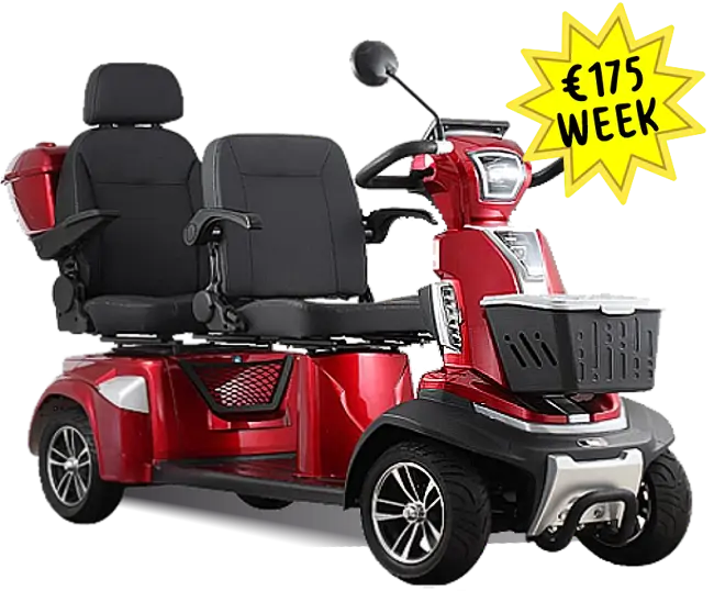 Electric double mobility scooter available for rent in Los Cristianos with Star Mobility. Perfect for two people looking for comfort and freedom to explore Tenerife.